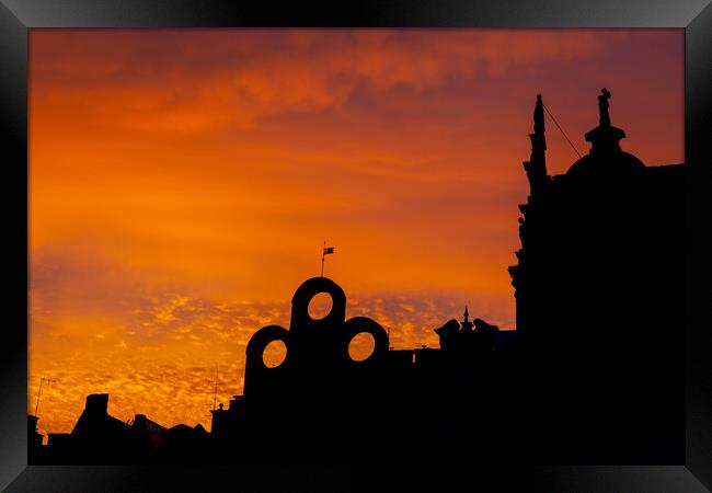 Sunset Sky At Gdansk Rooftops Silhouette Framed Print by Artur Bogacki