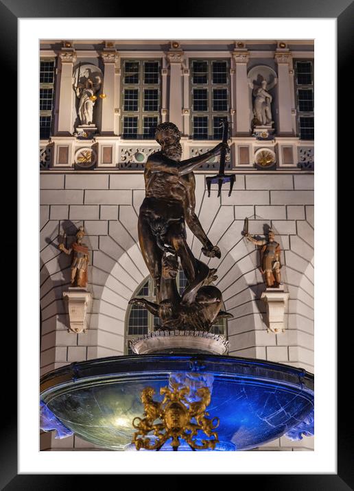 Neptune Fountain At Night In Gdansk Framed Mounted Print by Artur Bogacki