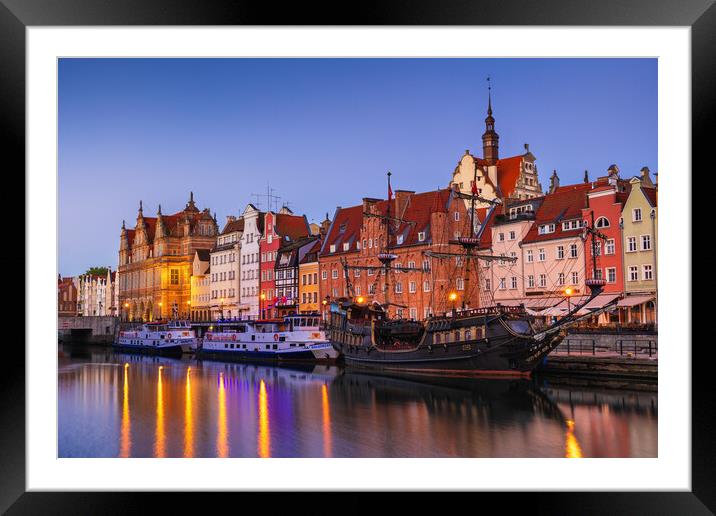 City Skyline Of Gdansk At Dawn In Poland Framed Mounted Print by Artur Bogacki