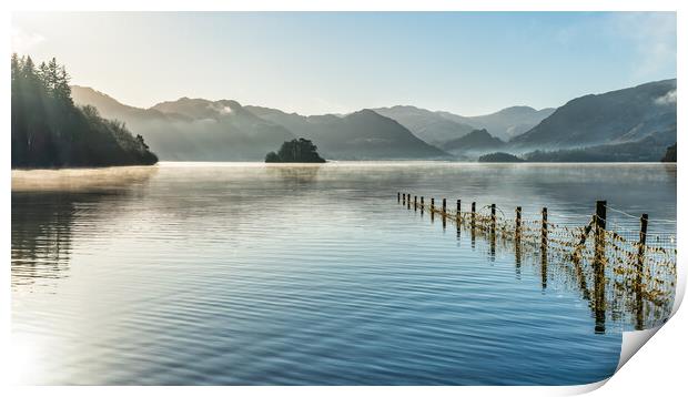 Derwent Water and early morning sunrays Print by Julian Carnell