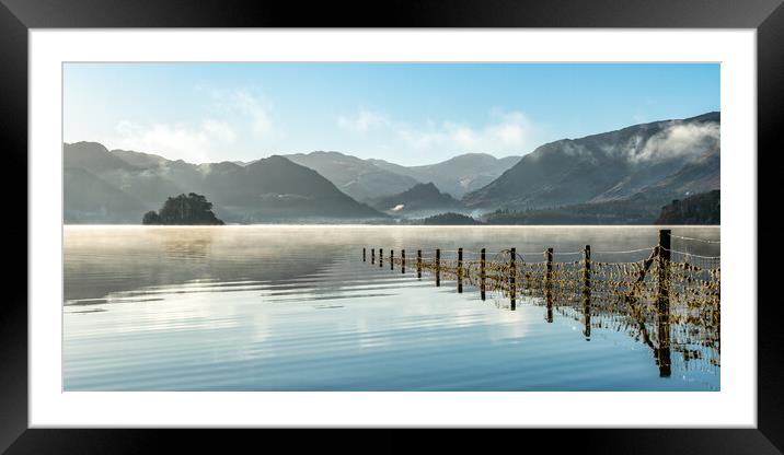 Misty Derwent water with Borrowdale in the Distance Framed Mounted Print by Julian Carnell