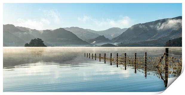 Misty Derwent water with Borrowdale in the Distance Print by Julian Carnell