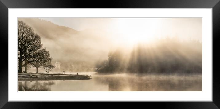Panorama misty Derwent Water with amazing sunrays Framed Mounted Print by Julian Carnell
