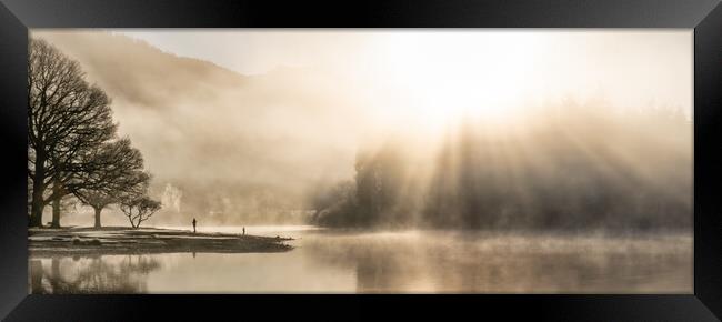 Panorama misty Derwent Water with amazing sunrays Framed Print by Julian Carnell