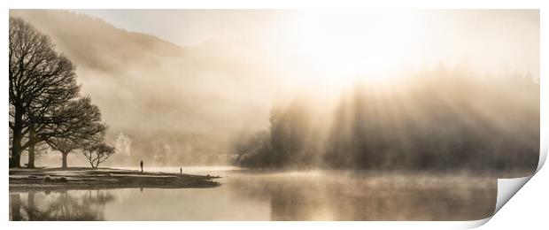 Panorama misty Derwent Water with amazing sunrays Print by Julian Carnell