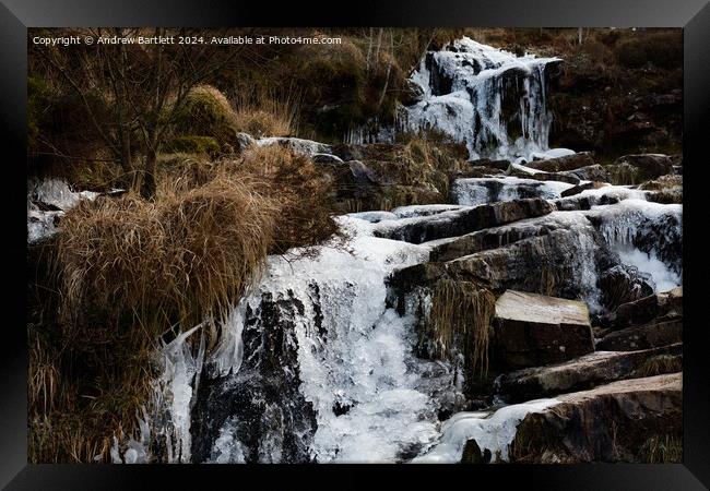 Frozen waterfall at the Beacon Beacons, South Wales UK. Framed Print by Andrew Bartlett