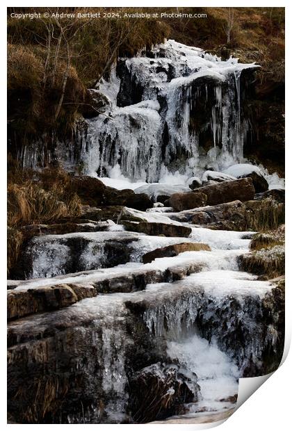 Frozen waterfall, Brecon Beacons, South Wales, UK Print by Andrew Bartlett