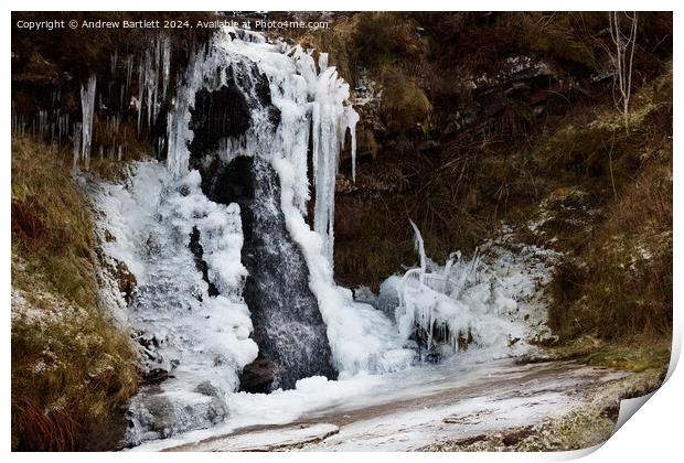 Frozen waterfall Brecon Beacons, South Wales, UK Print by Andrew Bartlett