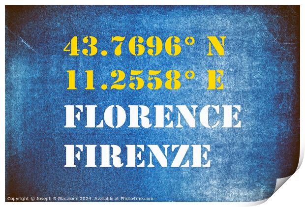 GPS Florence Italy Print by Joseph S Giacalone