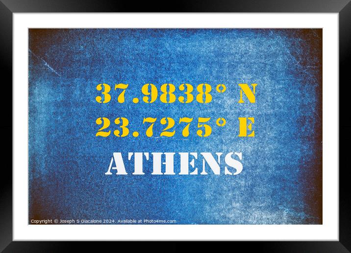 GPS Athens Greece Framed Mounted Print by Joseph S Giacalone