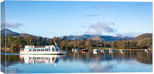 Lake Windermere Miss Westmoreland with sailing boats and fells in the background Canvas Print by Julian Carnell