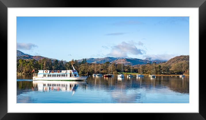 Lake Windermere Miss Westmoreland with sailing boats and fells in the background Framed Mounted Print by Julian Carnell