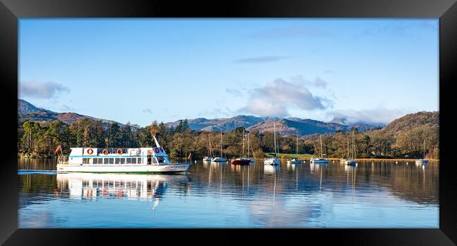 Lake Windermere Miss Westmoreland with sailing boats and fells in the background Framed Print by Julian Carnell