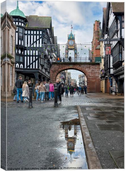 Eastgate Clock Reflection Canvas Print by Rick Lindley