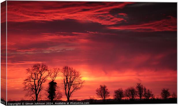 Tree silhouette at sunrise  Canvas Print by Simon Johnson