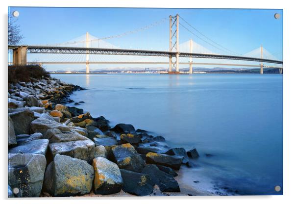 Forth Road Bridge and Queensferry Crossing Acrylic by Darren Galpin