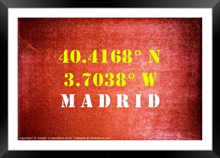 GPS Madrid Spain Framed Mounted Print by Joseph S Giacalone