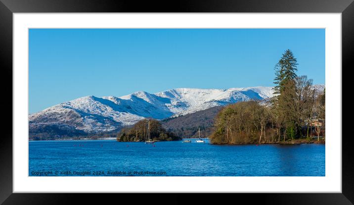 Windermere and the snow covered Lakeland Fells Framed Mounted Print by Keith Douglas