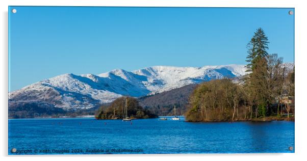 Windermere and the snow covered Lakeland Fells Acrylic by Keith Douglas