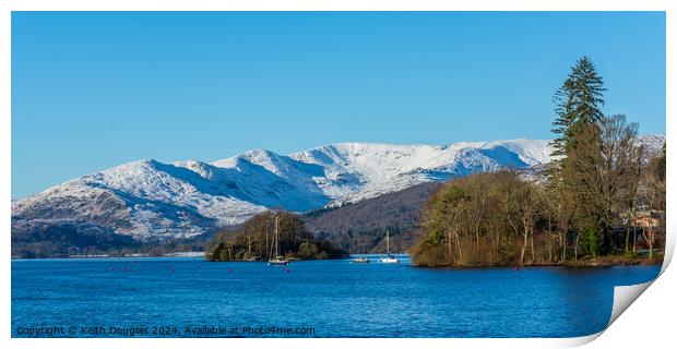 Windermere and the snow covered Lakeland Fells Print by Keith Douglas
