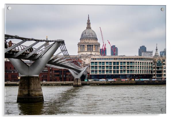 St Paul's Cathedral, the Millenium Bridge and the  Acrylic by John Frid