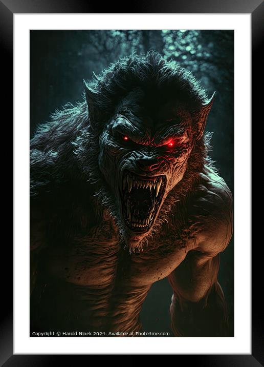 Werewolf Framed Mounted Print by Harold Ninek