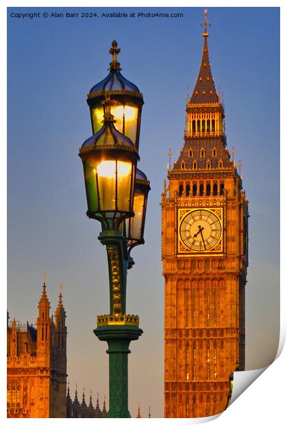 Big Ben in London's Summer Evening Light Print by Alan Barr