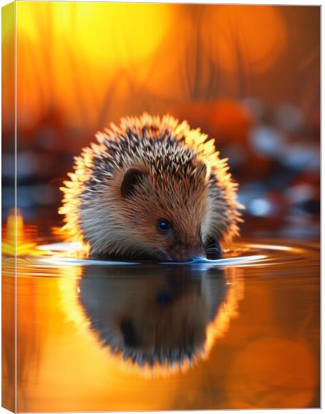  Hedgehog Drinking Canvas Print by T2 