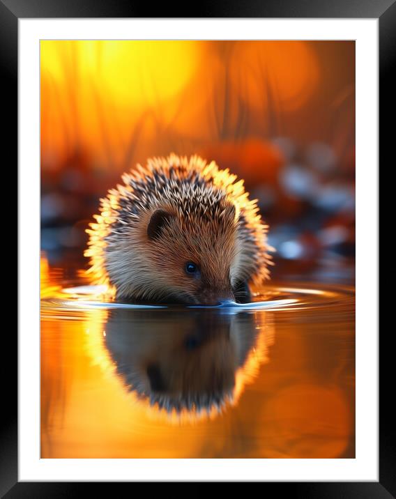  Hedgehog Drinking Framed Mounted Print by T2 