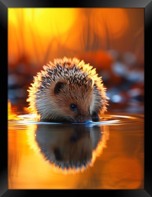 Hedgehog Drinking Framed Print by T2 