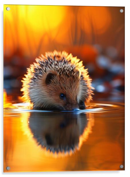  Hedgehog Drinking Acrylic by T2 