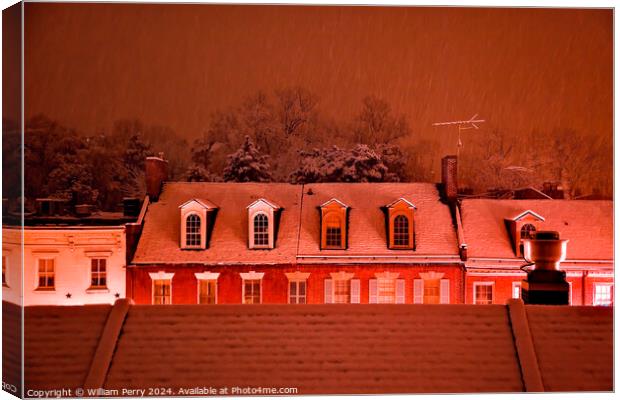 Nightime Snow Georgetown Rooftops in Snowstorm Washington DC  Canvas Print by William Perry