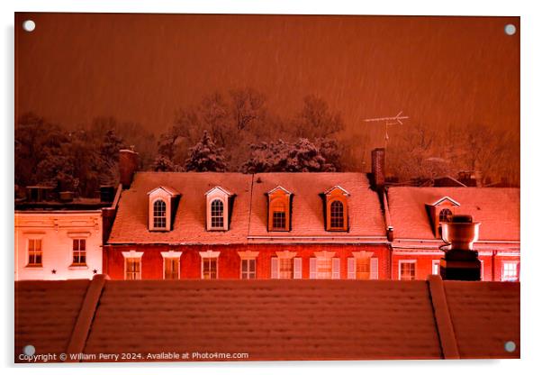 Nightime Snow Georgetown Rooftops in Snowstorm Washington DC  Acrylic by William Perry