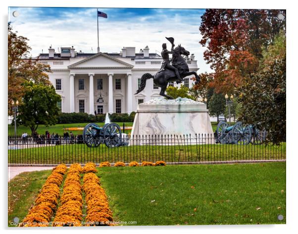 Jackson Statue Lafayette Park White House Autumn Washington DC Acrylic by William Perry