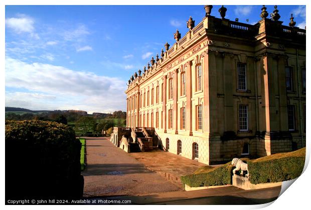 Chatsworth House, Derbyshire, UK. Print by john hill