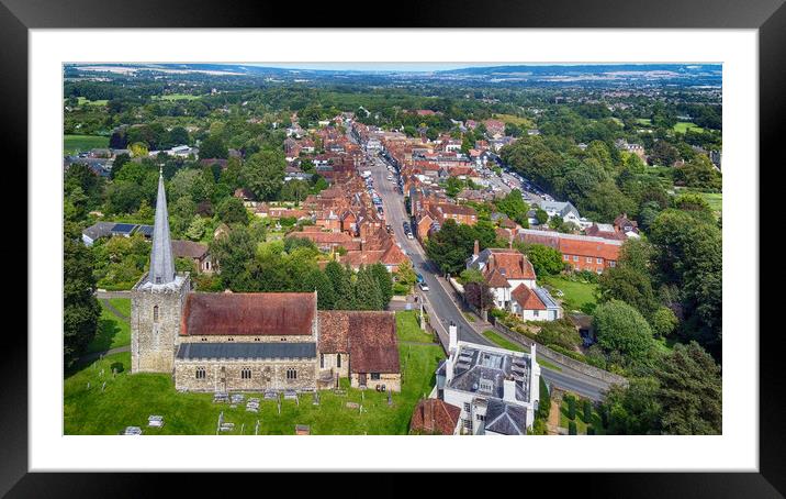 Aerial view of West Malling Church and High Street Framed Mounted Print by John Gilham