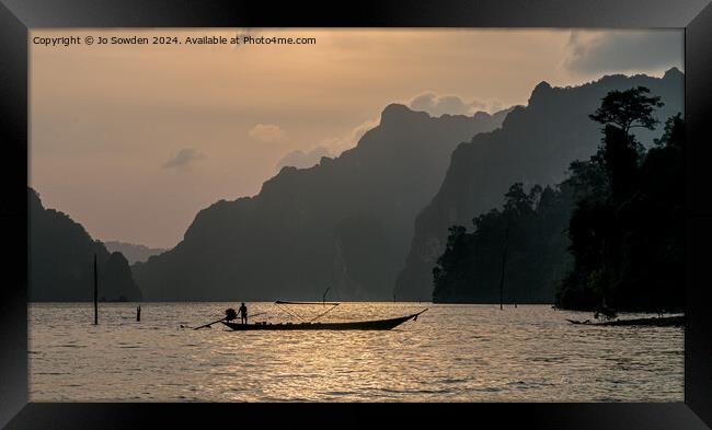 Sunrise over the Cheow Lan Lake, Khao Sok, Thailan Framed Print by Jo Sowden