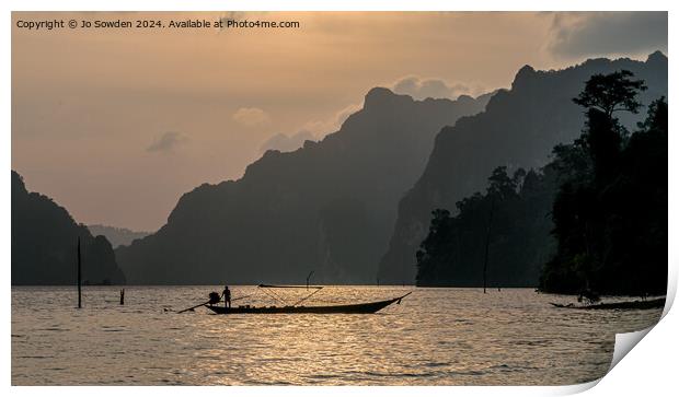 Sunrise over the Cheow Lan Lake, Khao Sok, Thailan Print by Jo Sowden