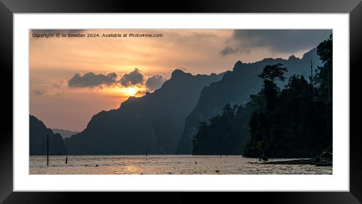 Sun rise over the Cheow Lan Lake, Khao Sok, Thaila Framed Mounted Print by Jo Sowden