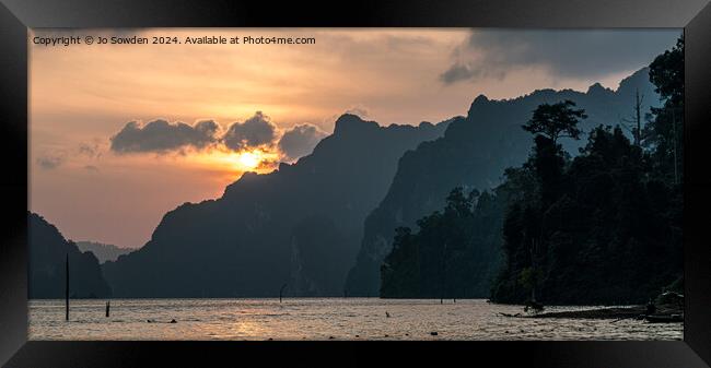 Sun rise over the Cheow Lan Lake, Khao Sok, Thaila Framed Print by Jo Sowden
