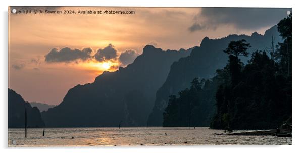 Sun rise over the Cheow Lan Lake, Khao Sok, Thaila Acrylic by Jo Sowden