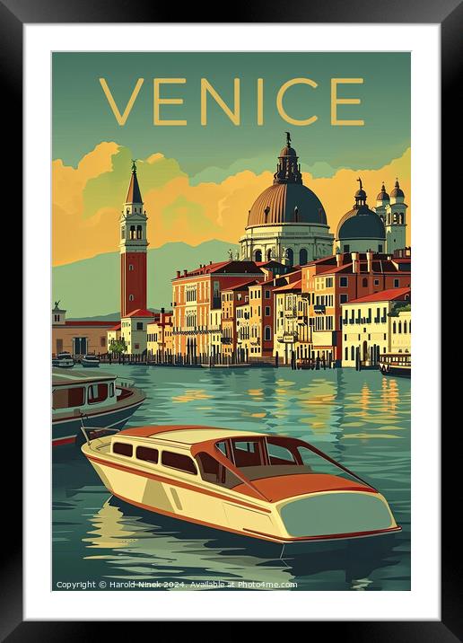 Venice Travel Poster Framed Mounted Print by Harold Ninek