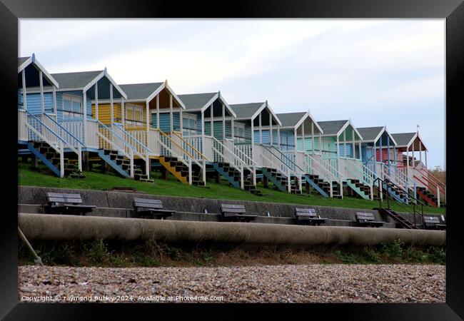 Minster-on-sea Beach Huts Framed Print by Ray Putley