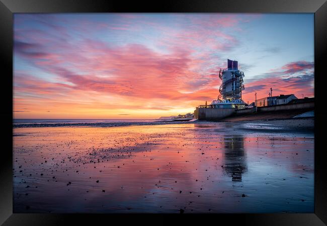 A glorious sunrise over redcar beacon Framed Print by Kevin Winter