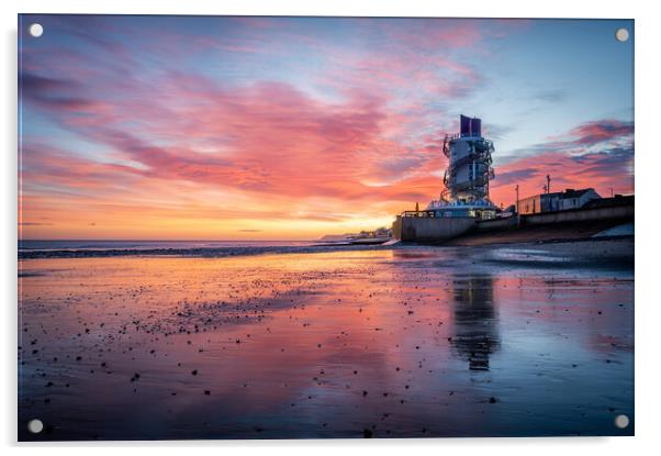 A glorious sunrise over redcar beacon Acrylic by Kevin Winter