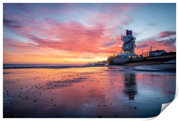 A glorious sunrise over redcar beacon Print by Kevin Winter