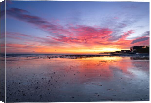 A glorious sunrise over redcar beach  Canvas Print by Kevin Winter