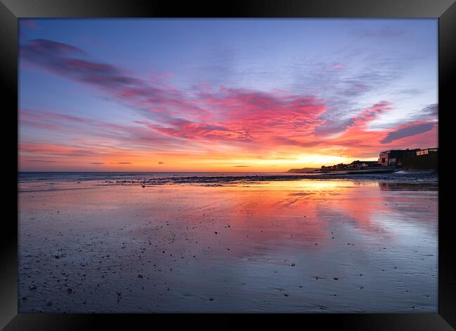 A glorious sunrise over redcar beach  Framed Print by Kevin Winter