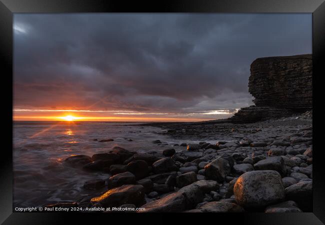 Sunset at Nash Point, South Wales, UK Framed Print by Paul Edney