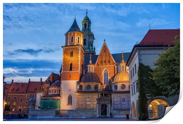 Wawel Cathedral At Dusk In Krakow Print by Artur Bogacki
